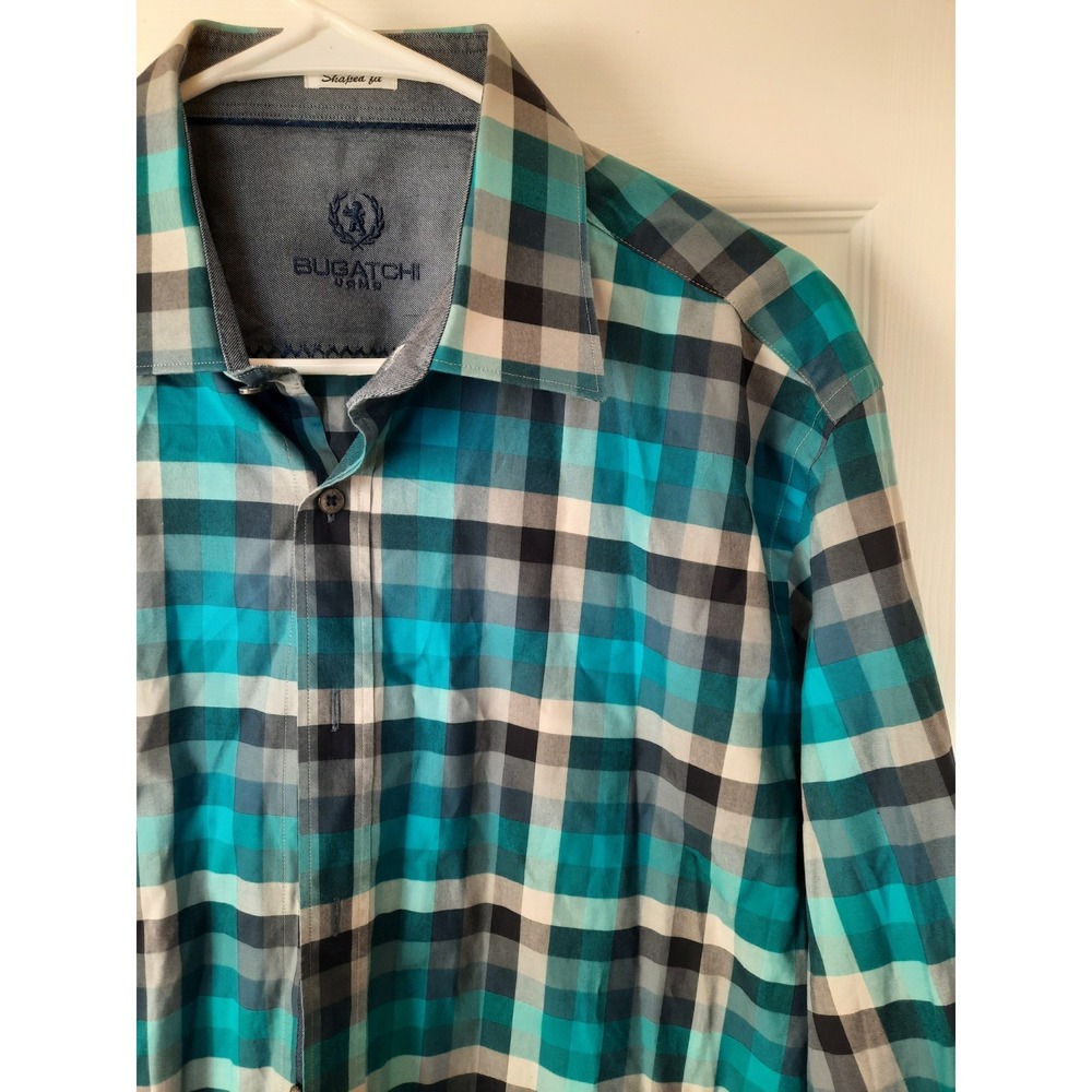 BUGATCHI Shaped Fit 100% Cotton Multicolor Long Sleeve Casual Shirt Sz L‎